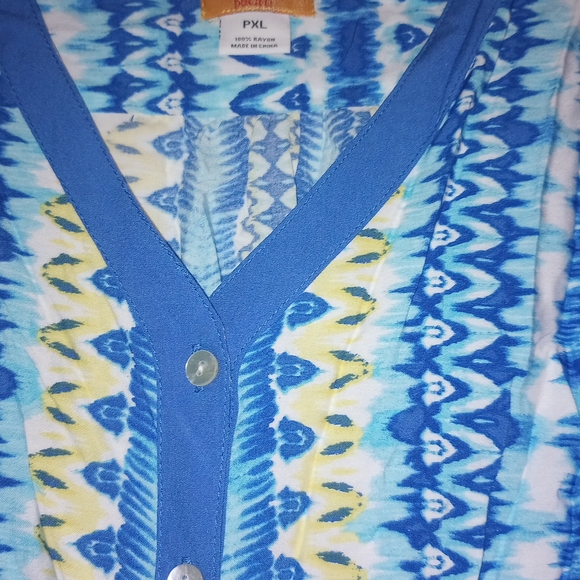 Ruby Rd. Blue and Yellow Patterned Blouse - Picture 6 of 7